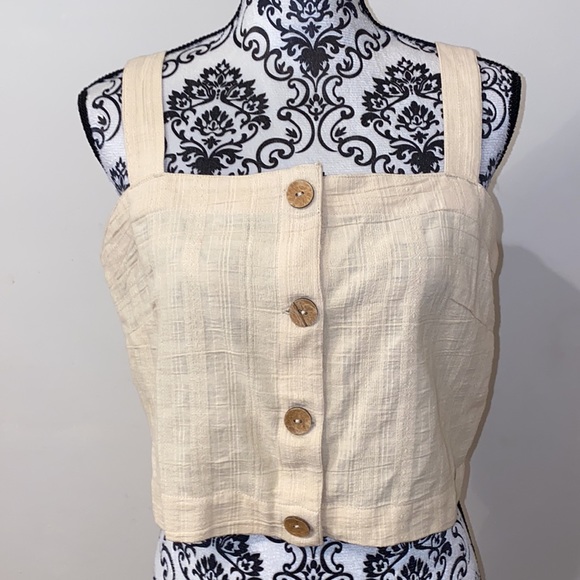 NWT!! Roxy Women's Ocean Groove Button Front Cropped Tank Ivory Cream - Picture 4 of 10